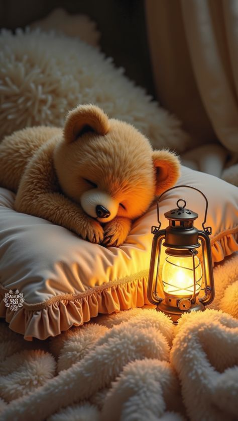 Открытка «Доброй ночи»: Доброй ночи: «Уютный мишка и теплая лампа».
