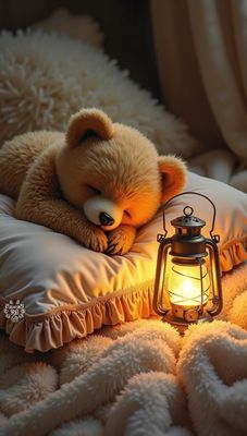 Открытка «Доброй ночи»: Доброй ночи: «Уютный мишка и теплая лампа».