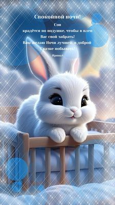 Открытка «Доброй ночи»: Доброй ночи: пожелание в стихах с зайчиком.