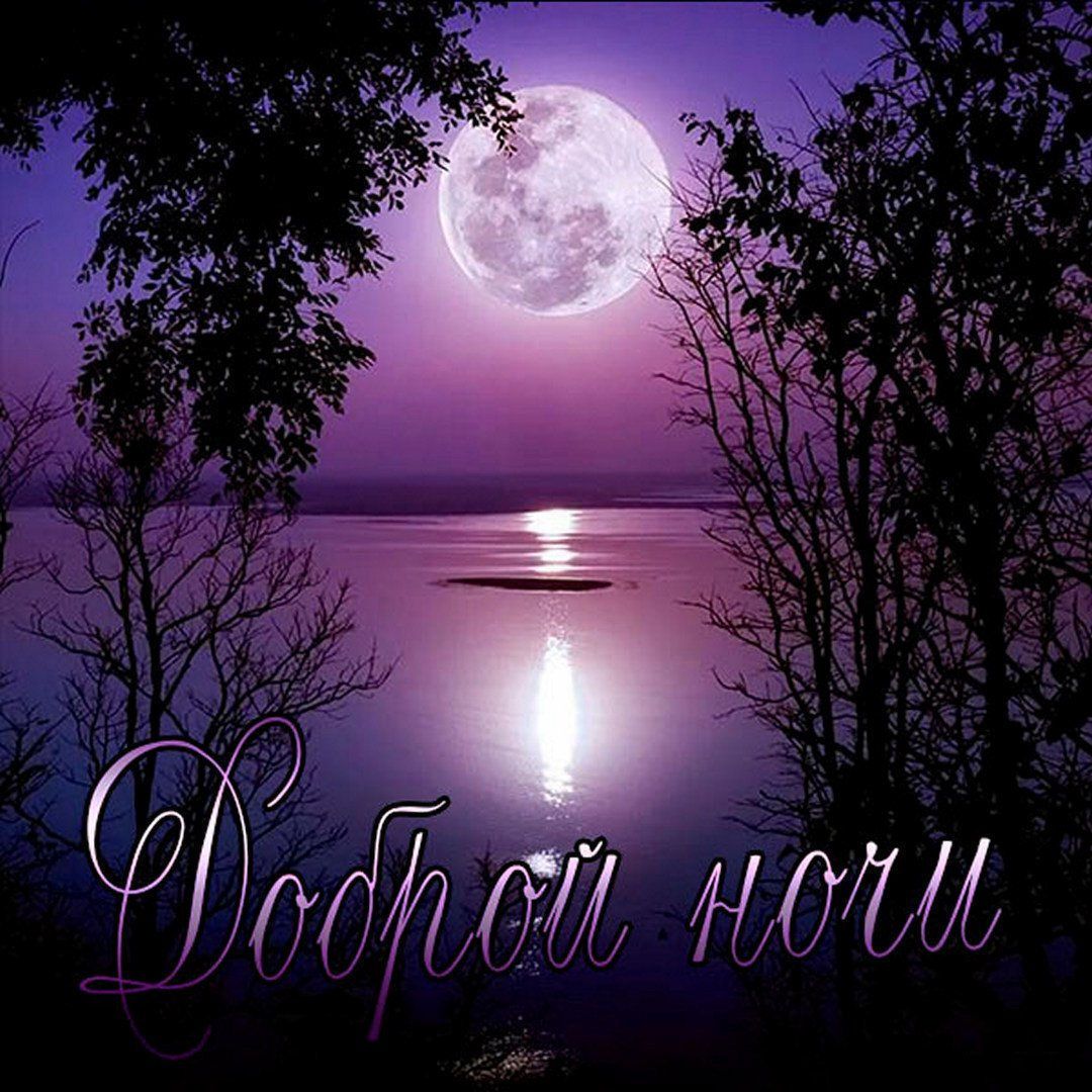 Открытка «Доброй ночи»: Доброй ночи: Красивый пейзаж с луной над водой.