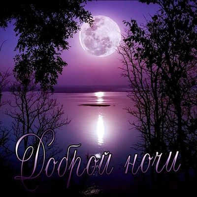 Открытка «Доброй ночи»: Доброй ночи: Красивый пейзаж с луной над водой.