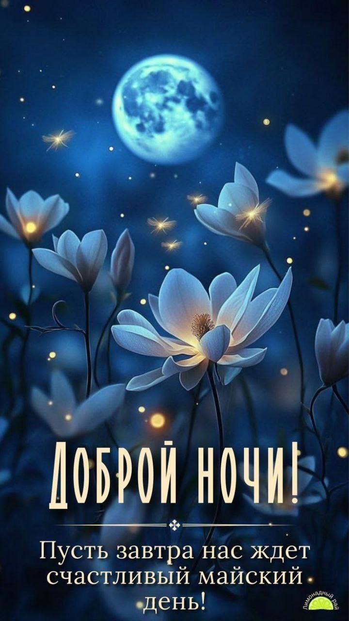 Открытка «Доброй ночи»: Доброй ночи: «Счастливый майский день».
