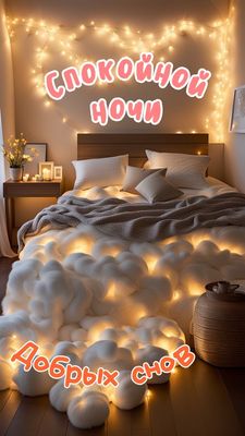 Открытка «Спокойной ночи»: Спокойной ночи: уютная спальня и добрые сны. Тэги: Спокойной ночи, красивые, Спокойной ночи…