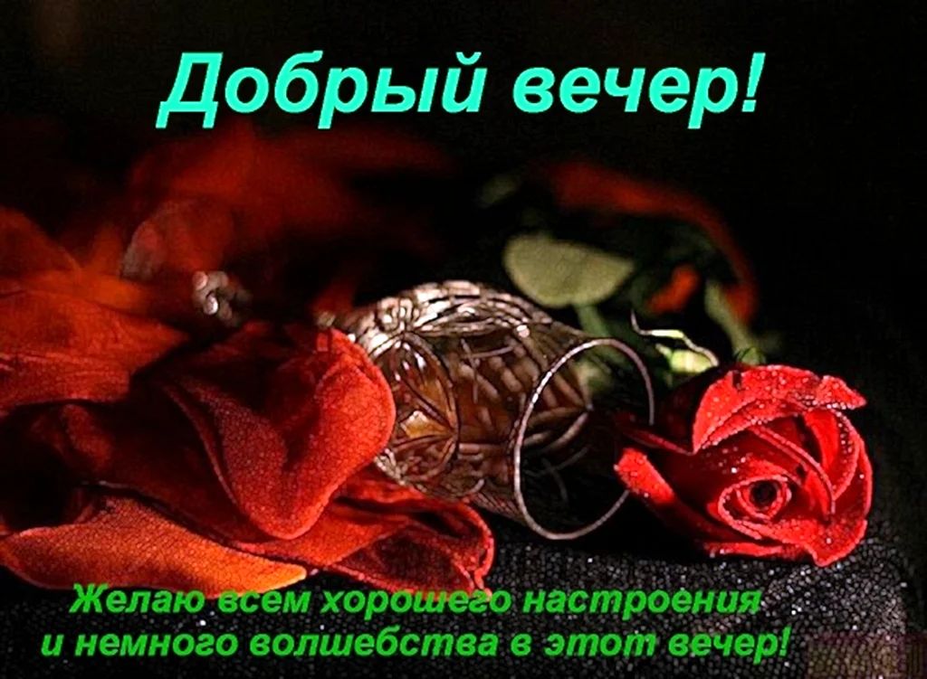 Открытка «Добрый вечер и пожелания»: Добрый вечер: красивое пожелание с красными розами. Тэги: Добрый вечер красивые…