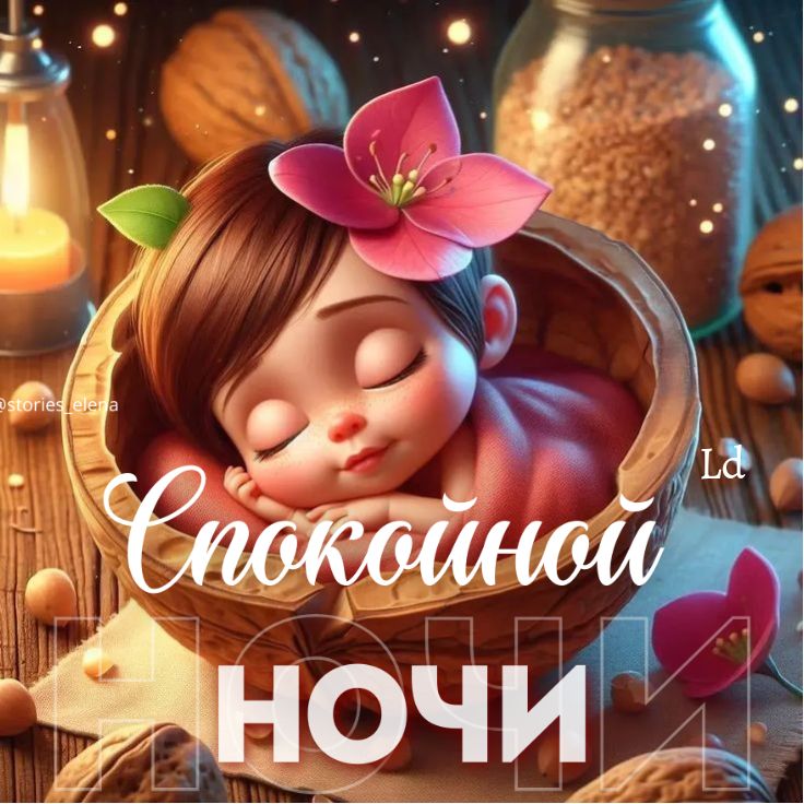 Открытка «Доброй ночи»: Милая открытка доброй ночи: малыш в кокосе.