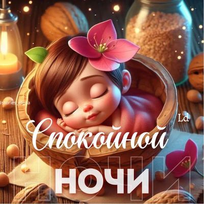 Открытка «Доброй ночи»: Милая открытка доброй ночи: малыш в кокосе.