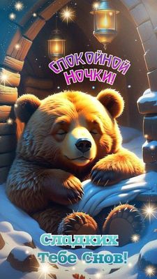 Открытка «Доброй ночи»: Спокойной ночи: милый медведь и сладкие сны. Тэги: Спокойной ночи, Спокойной ночи, красивые…