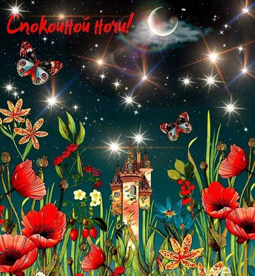 Открытка «Спокойной ночи»: Спокойной ночи: «Волшебный замок» среди ярких маков. Тэги: Спокойной ночи, красивые…