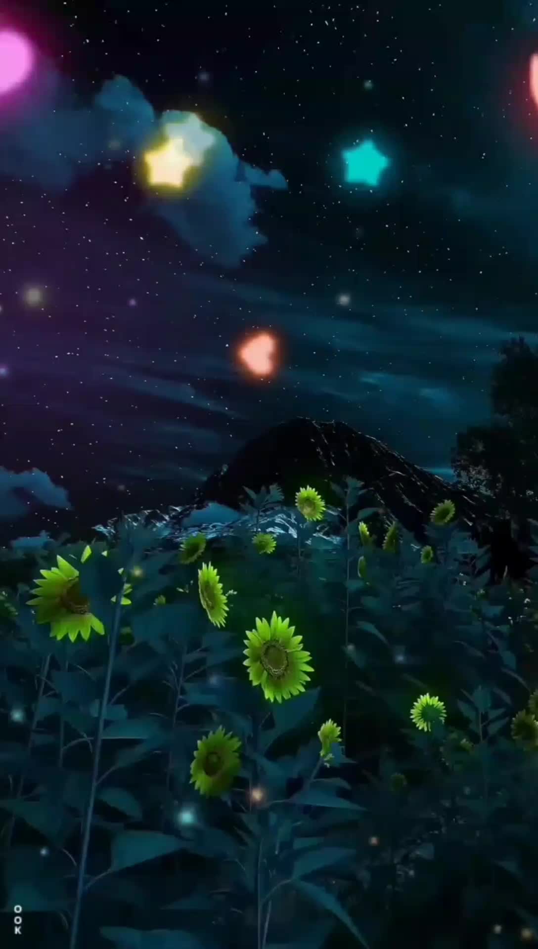 Открытка «Доброй ночи»: Волшебная открытка доброй ночи: подсолнухи и огни. Тэги: пожелание, сердце, сказочный, красив…