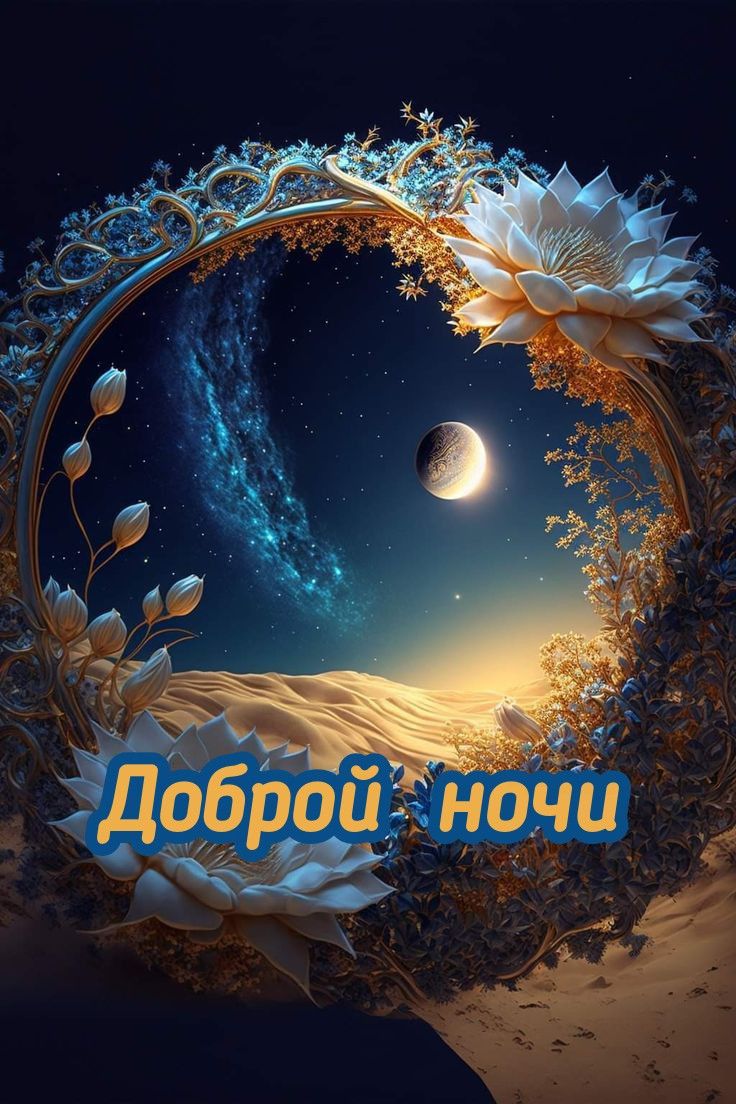 Открытка «Доброй ночи»: Волшебная открытка «Доброй ночи» с луной.