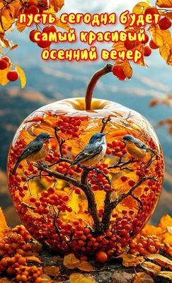 Открытка «Добрый вечер и пожелания»: Добрый вечер: «Красивый осенний пейзаж» с рябиной. Тэги: Добрый вечер красивые…