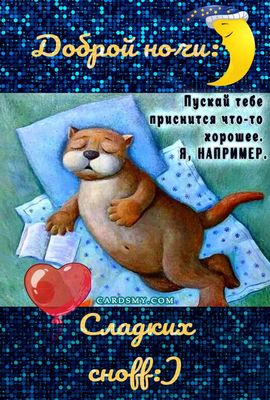 Открытка «Доброй ночи»: Доброй ночи: Милая открытка со спящей выдрой. Тэги: проза