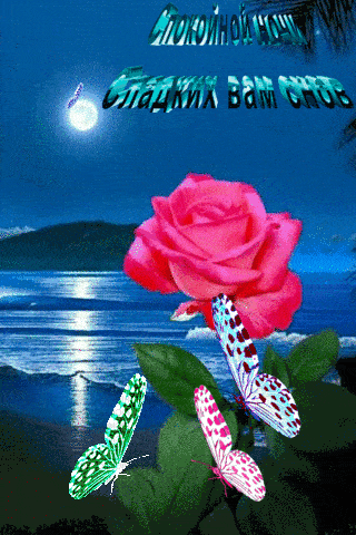 Открытка «Доброй ночи»: Доброй ночи: нежное пожелание сладких снов с бабочками.