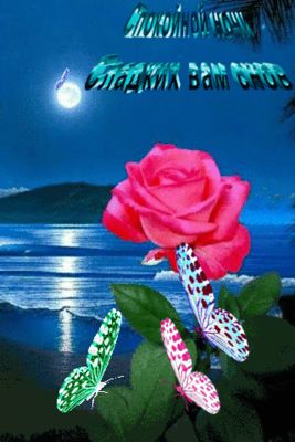 Открытка «Доброй ночи»: Доброй ночи: нежное пожелание сладких снов с бабочками.