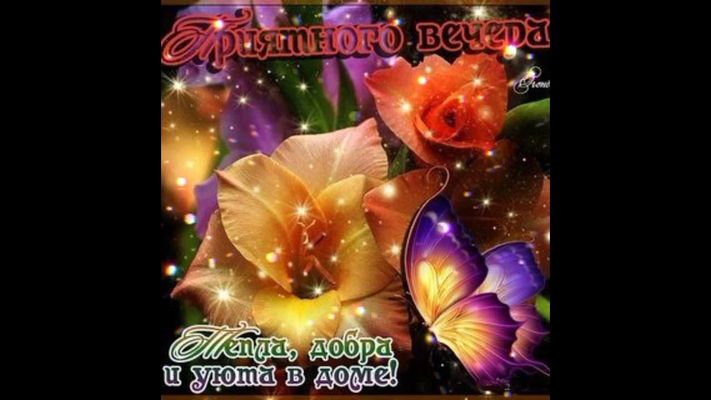 Открытка «Добрый вечер и пожелания»: Добрый вечер: «Тепла, добра и уюта в доме» с цветами. Тэги: Добрый вечер красивые…