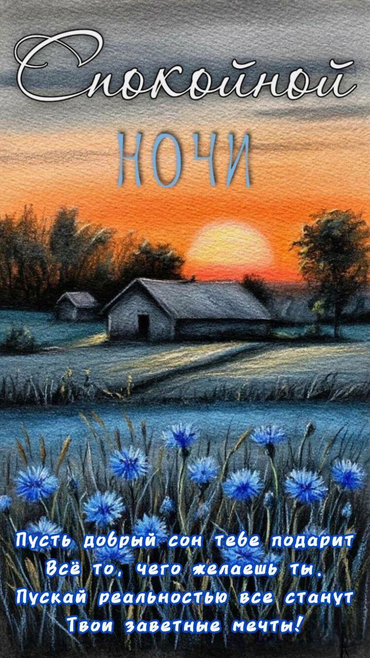Открытка «Доброй ночи»: Доброй ночи: «Цветущие васильки» и пожелание снов. Тэги: Спокойной ночи, заветный, Спокойной…