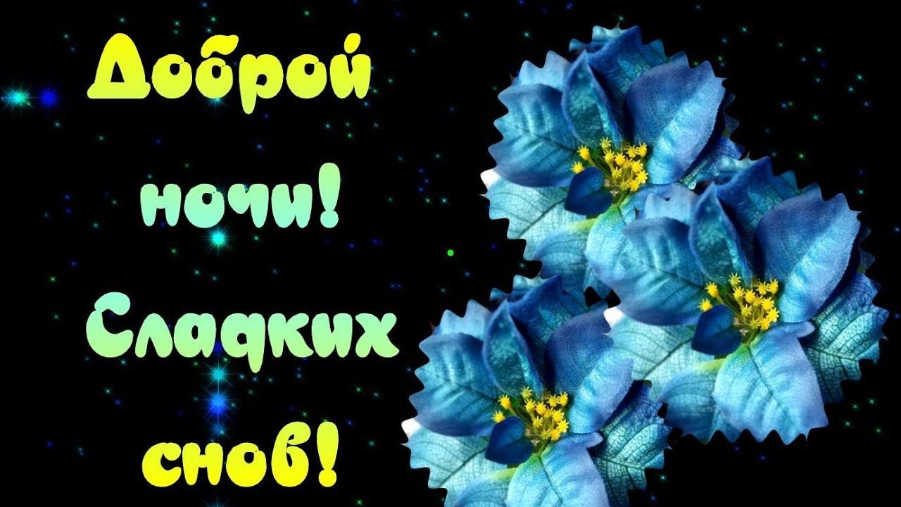 Открытка «Доброй ночи»: Доброй ночи: открытка с синими цветами. Тэги: Спокойной ночи, Спокойной ночи, красивые…