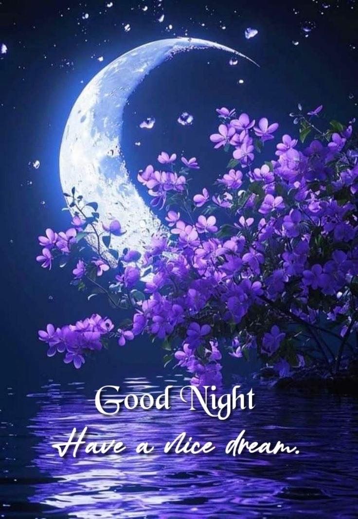 Открытка «Доброй ночи»: Спокойной ночи: Ночной пейзаж с сиренью. Тэги: Спокойной ночи, Спокойной ночи, с пожеланиями…