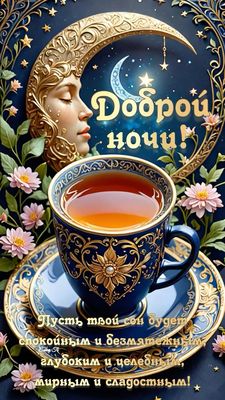 Открытка «Доброй ночи»: Доброй ночи: Волшебный чай и сладкие сны.