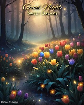 Открытка «Доброй ночи»: Доброй ночи: «Сладкие сны» в волшебном лесу.