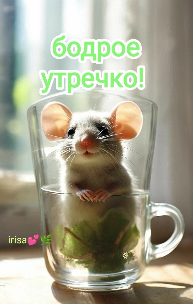 Открытка «С добрым утром»: Милый мышонок: бодрое утречко!. Тэги: хорошего дня, животное, пожелание, отличное настроен…