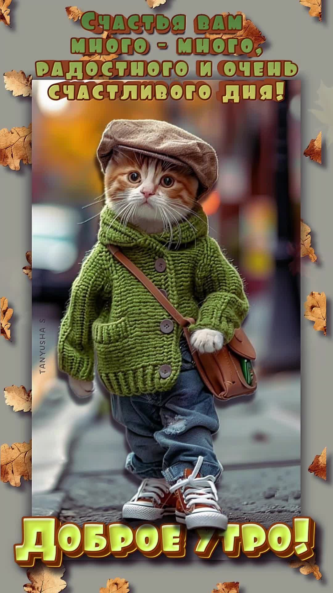 Открытка «С добрым утром»: Доброе утро! Милый кот желает счастья и радости. Тэги: кот, животное, пожелание, позитивная…