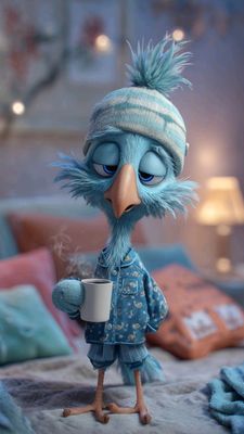 Открытка «С добрым утром»: С добрым утром! Соня-птичка с чашкой кофе. Тэги: животное, пожелание, юмор, прикольная…