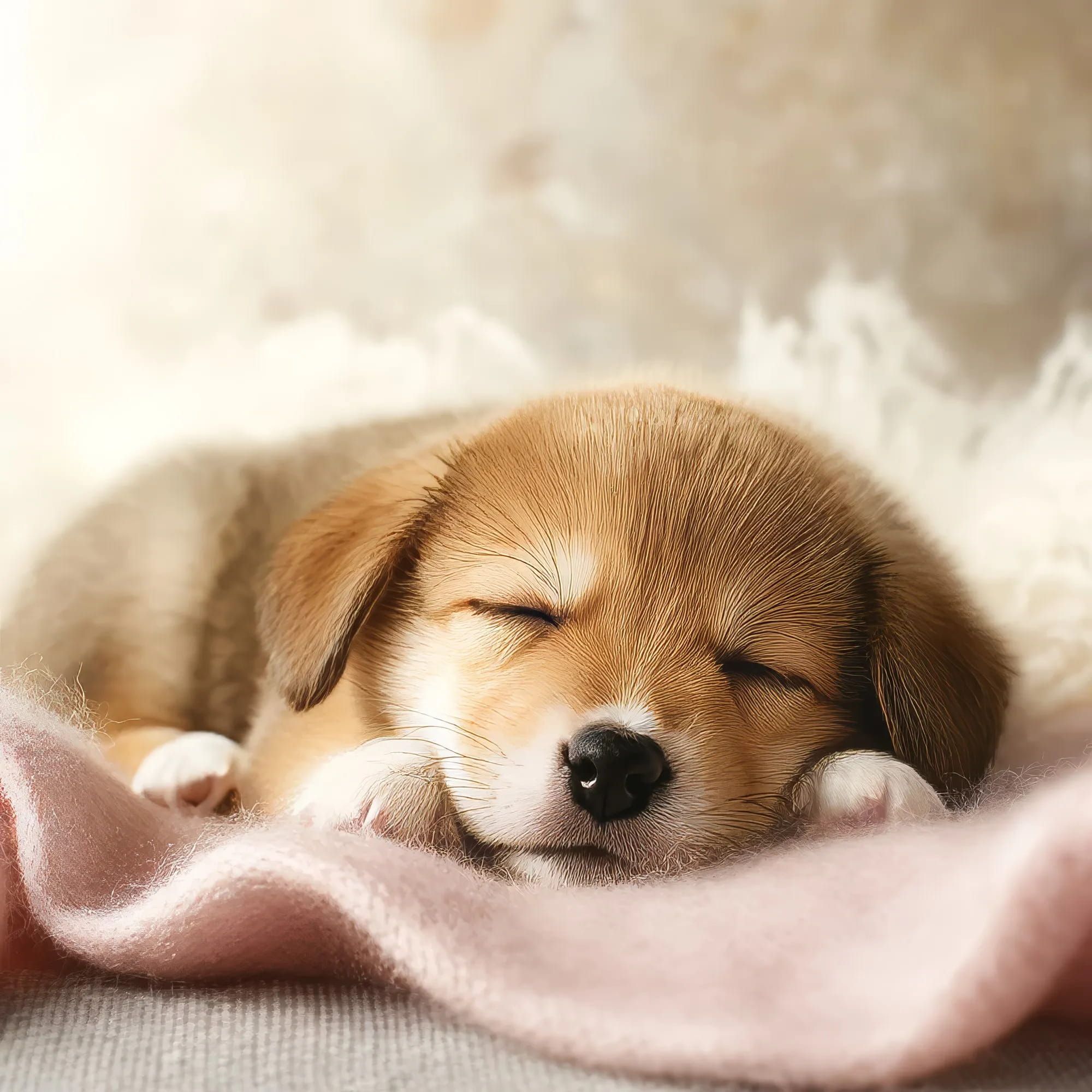 Открытка «С добрым утром»: Нежное доброе утро: сладкий сон щенка. Тэги: хорошего дня, животное, пожелание, отличное н…