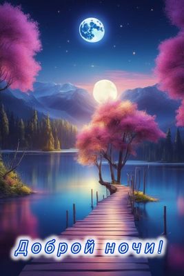 Открытка «Доброй ночи»: Доброю ночи! Красивый пейзаж с луной и озером. Тэги: Спокойной ночи, Спокойной ночи, красивые…