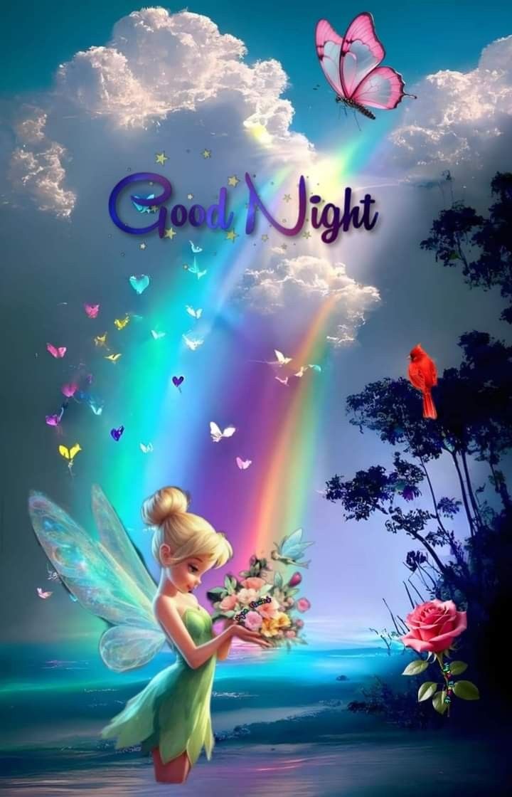 Открытка «Доброй ночи»: Доброй ночи: Волшебная Фея с Букетом.