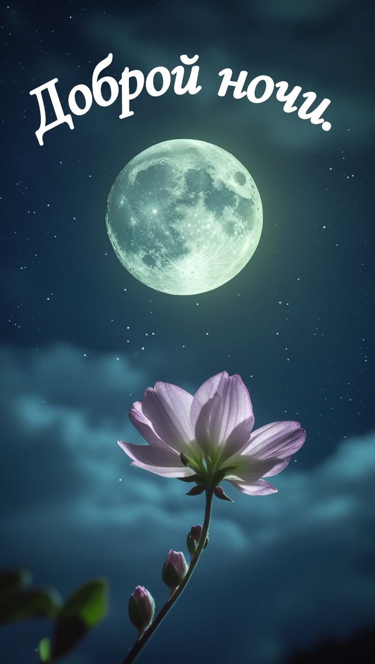 Открытка «Доброй ночи»: Красивая открытка «Доброй ночи» с луной.