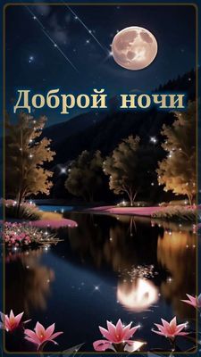 Открытка «Доброй ночи»: Доброй ночи: волшебный пейзаж с луной.