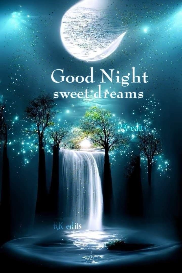 Открытка «Доброй ночи»: Доброй ночи: красивый пейзаж с водопадом.