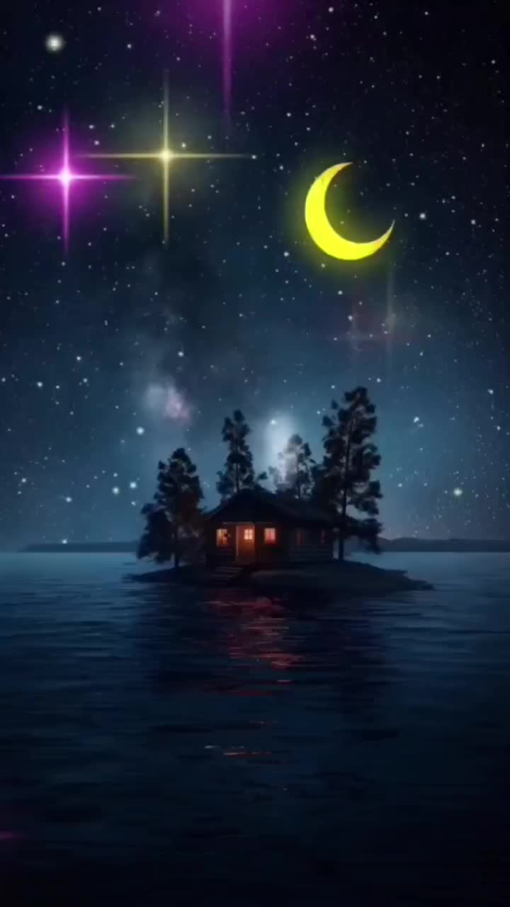 Открытка «Доброй ночи»: Доброй ночи: Волшебный остров под луной.