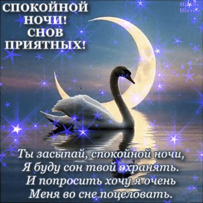 Открытка «Спокойной ночи»: Спокойной ночи: Романтичное стихотворение и лебедь. Тэги: Спокойной ночи, красивые, Спокой…