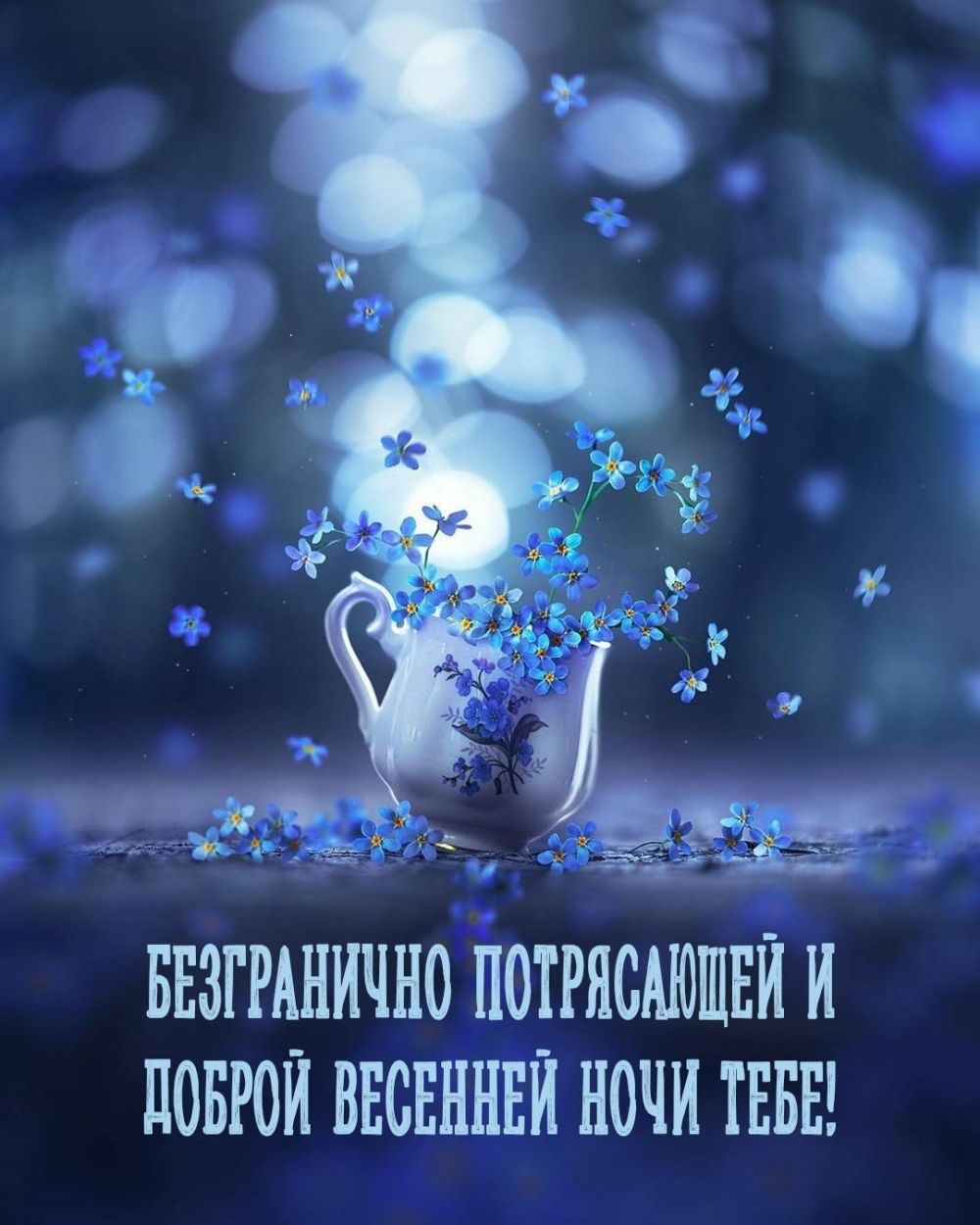 Открытка «Доброй ночи»: Доброй ночи: Нежная открытка с весенними цветами.