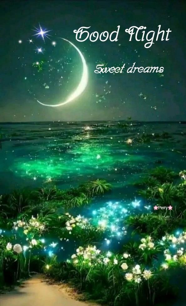 Открытка «Доброй ночи»: Доброй ночи: Красивый морской пейзаж и луна.