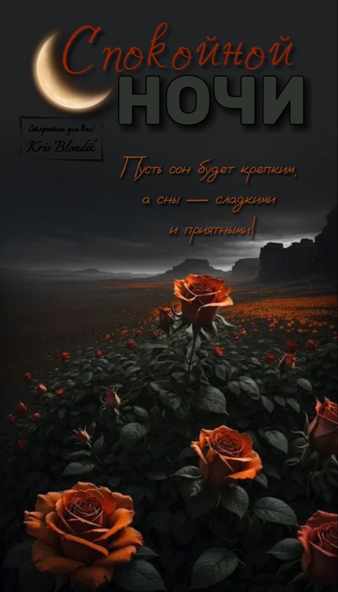 Открытка «Доброй ночи»: Спокойной ночи: «Романтичное поле с красными розами».
