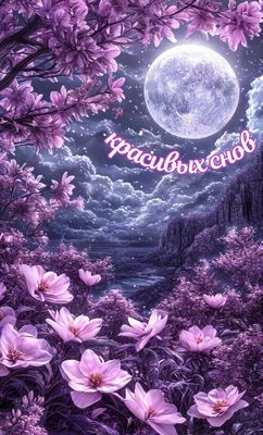 Открытка «Доброй ночи»: Доброй ночи: волшебный пейзаж с цветами.