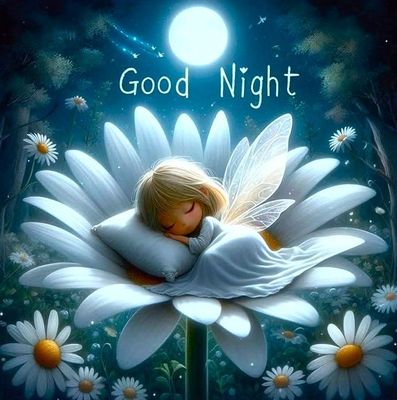 Открытка «Доброй ночи»: Картинка доброй ночи: Сказочная фея спит на цветке. Тэги: Спокойной ночи, Спокойной ночи…