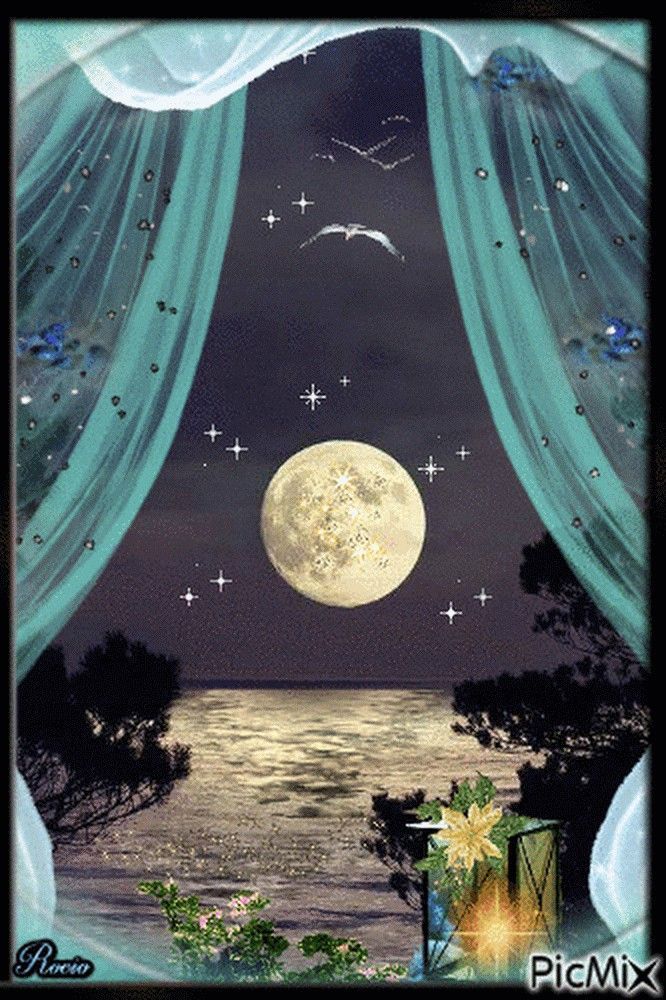 Открытка «Доброй ночи»: Доброй ночи: Волшебный вид на ночное море с луной.