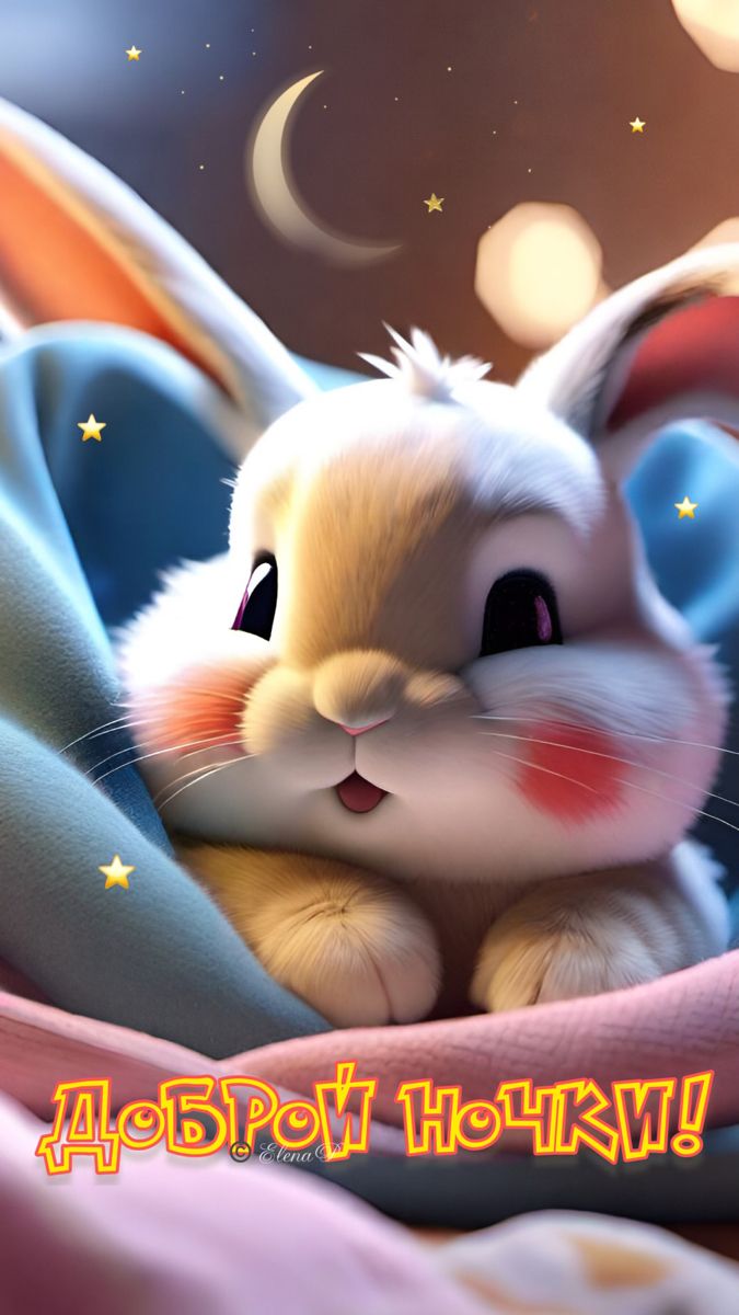 Открытка «Доброй ночи»: Доброй ночи: милая открытка со спящим зайчонком.