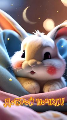 Открытка «Доброй ночи»: Доброй ночи: милая открытка со спящим зайчонком.