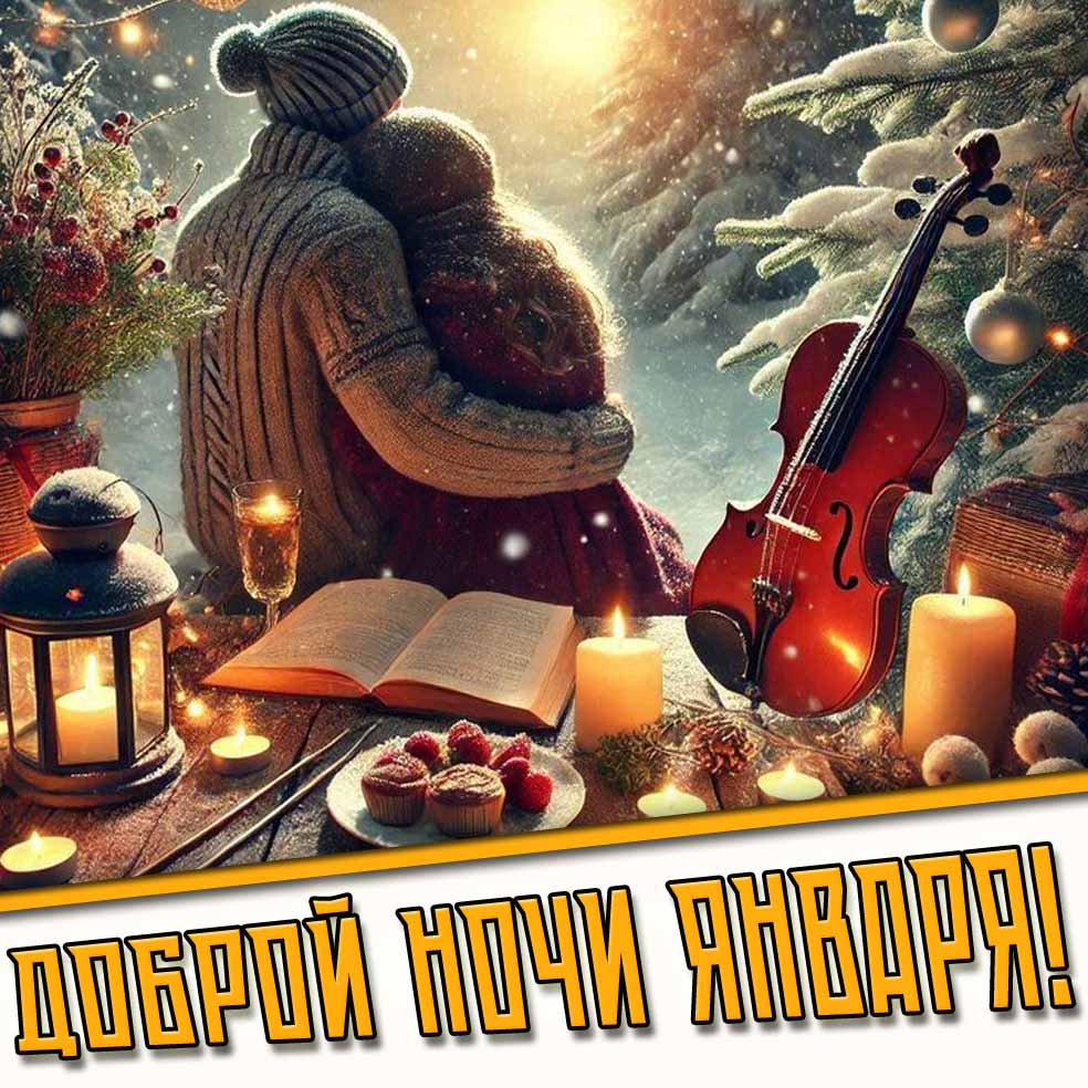 Открытка «Доброй ночи»: Доброй ночи января: «Романтика на двоих». Тэги: ночной