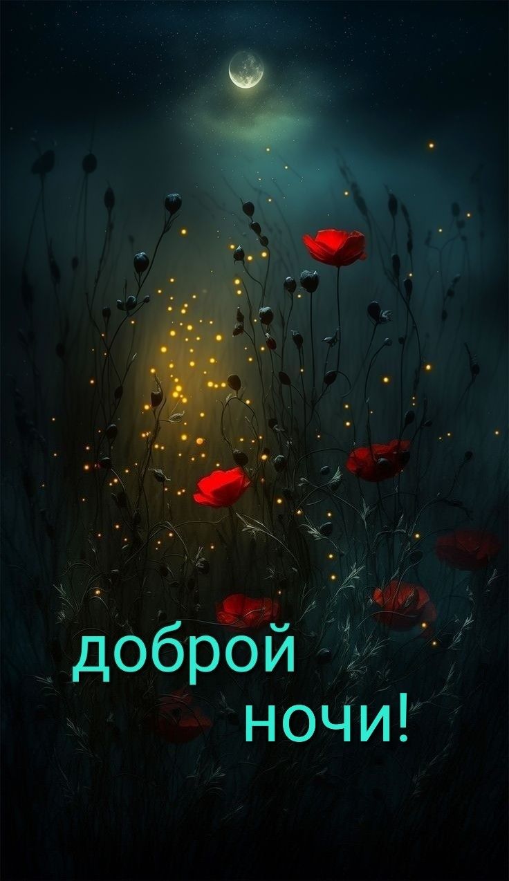 Открытка «Доброй ночи»: Доброй ночи: Волшебное поле маков под луной.