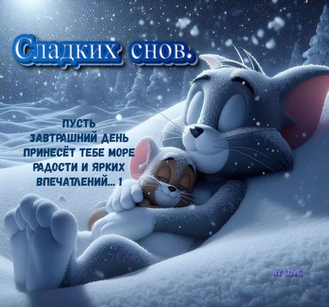 Открытка «Доброй ночи»: Доброй ночи: Сладкие сны Тома и Джерри.