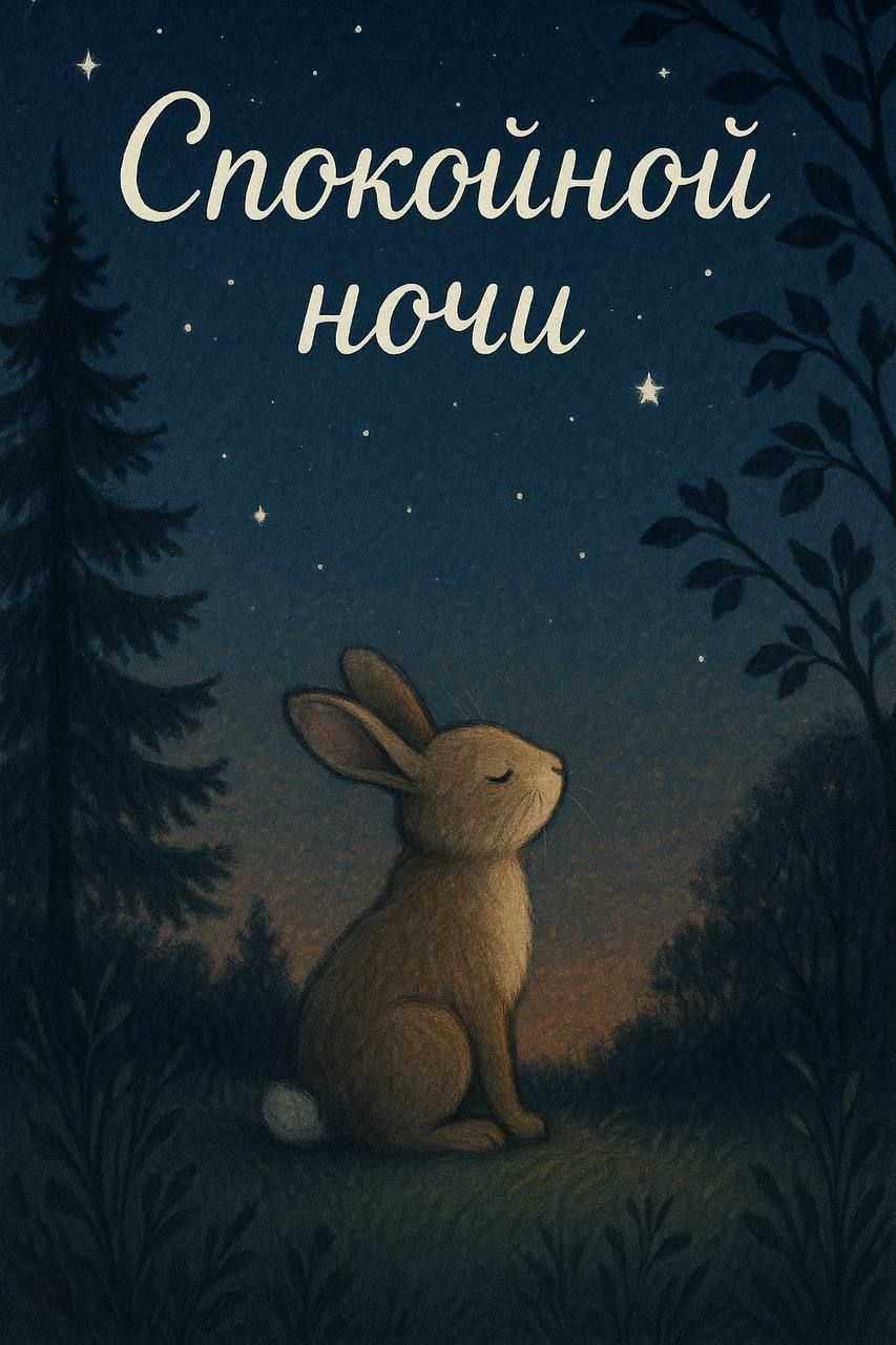 Открытка «Спокойной ночи»: Спокойной ночи: зайчонок в лесу. Тэги: Спокойной ночи, с животными, Спокойной ночи, милые…