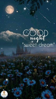 Открытка «Доброй ночи»: Доброй ночи: ночной пейзаж с цветами и луной. Тэги: Спокойной ночи, Спокойной ночи, красивые…