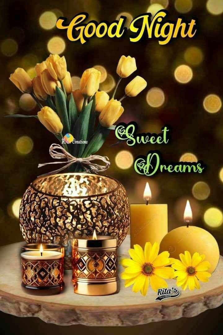 Открытка «Доброй ночи»: Доброй ночи: Сладких снов с желтыми тюльпанами.