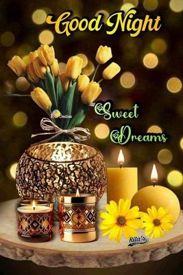 Открытка «Доброй ночи»: Доброй ночи: Сладких снов с желтыми тюльпанами.
